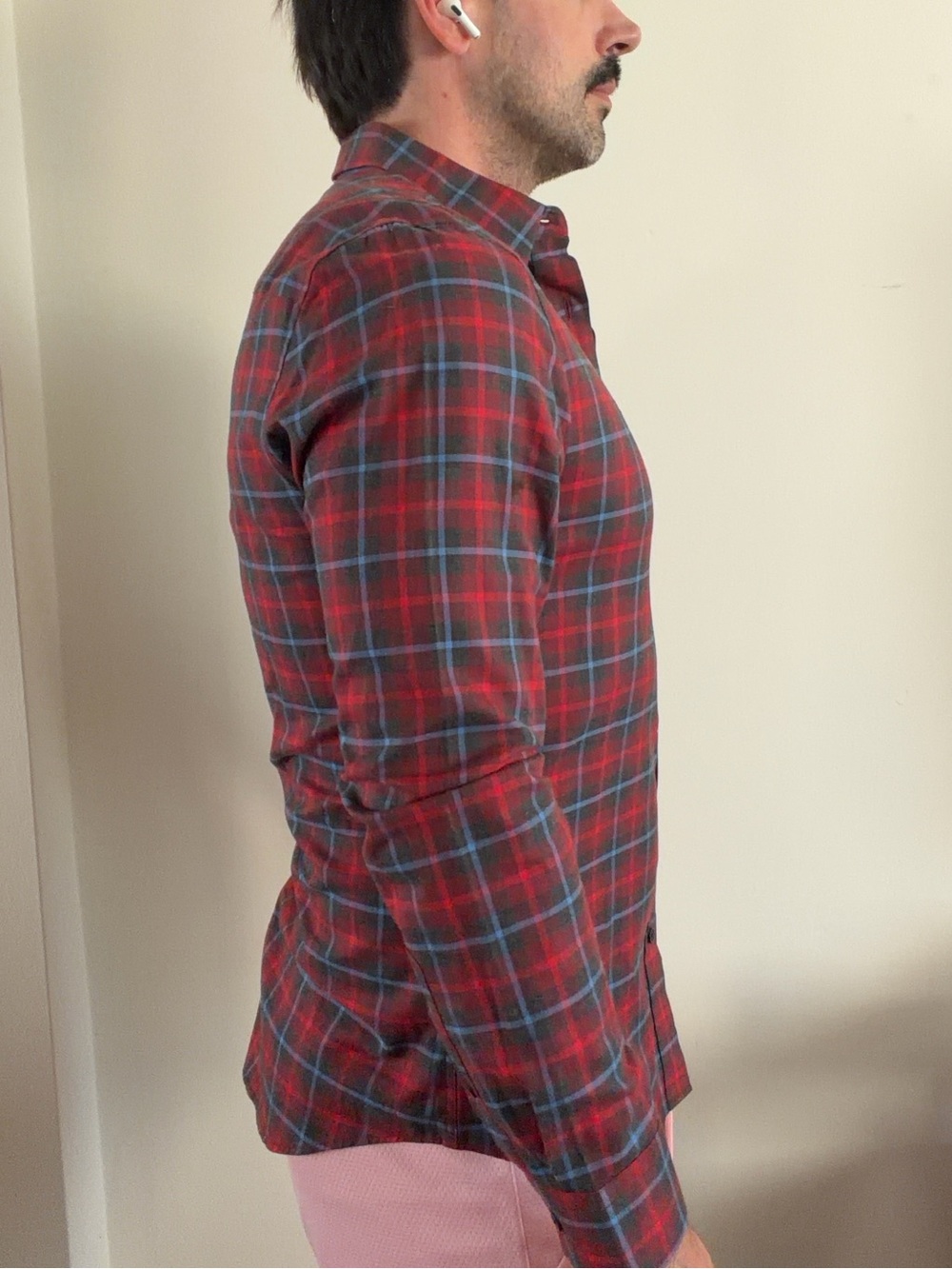 Calvin Klein Men’s  Red Plaid Button-Up Shirt - Classic Long Sleeve - Picture 2 of 6